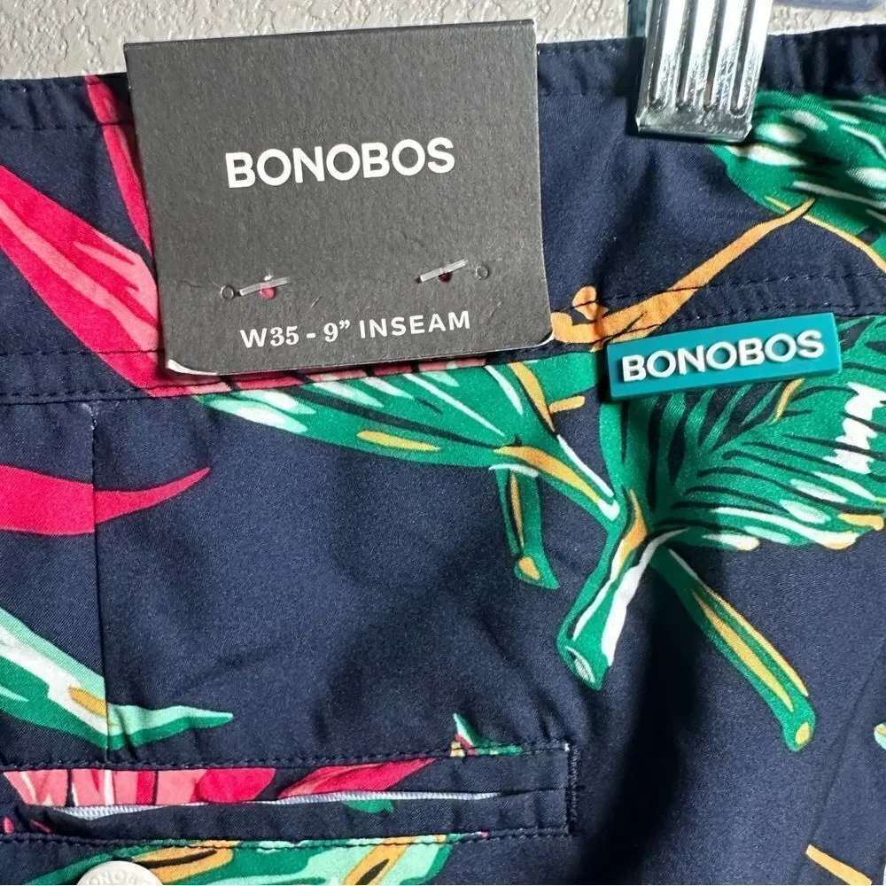 NWT Bonobos Men’s Navy Floral 9” Swim Board Shorts Trunks - Size 35